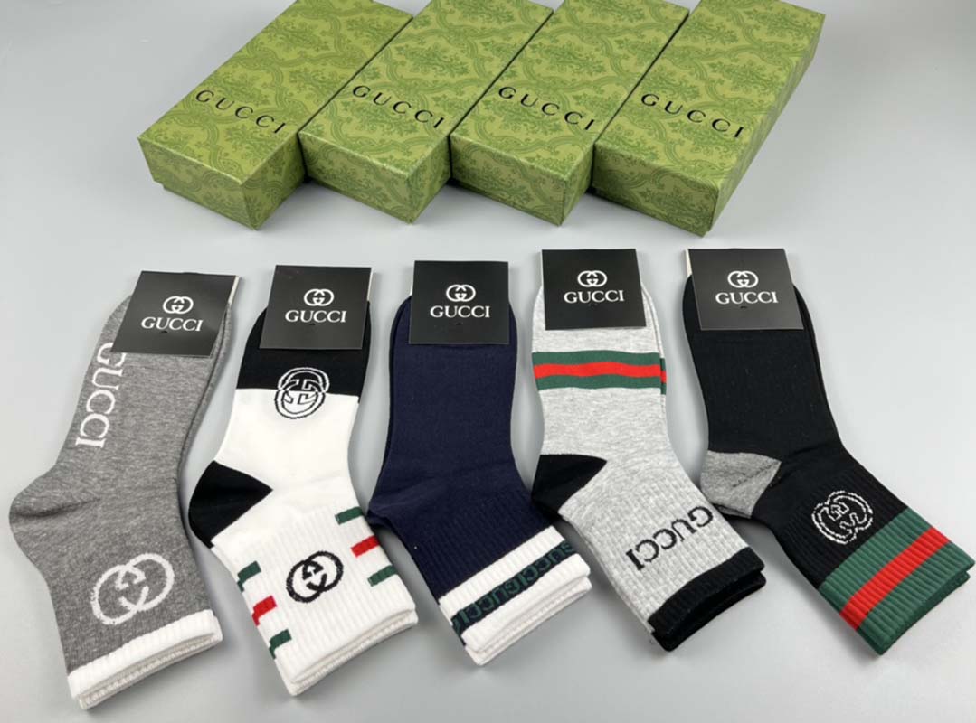 Set of 5 Pairs of Cotton Anti-bacterial Crew Socks WZ-924000149