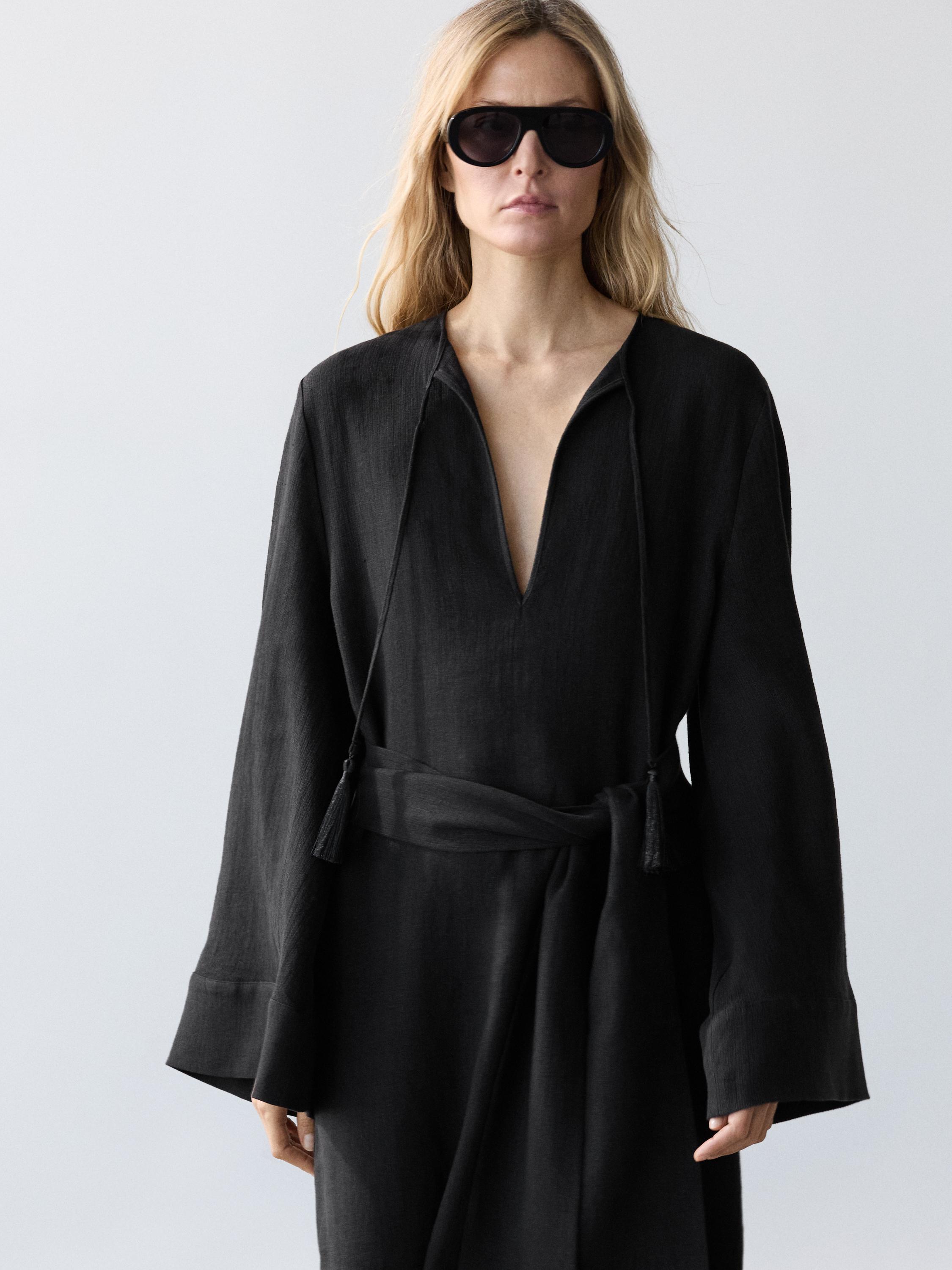 Vestido midi detalle lazada 100% lino
