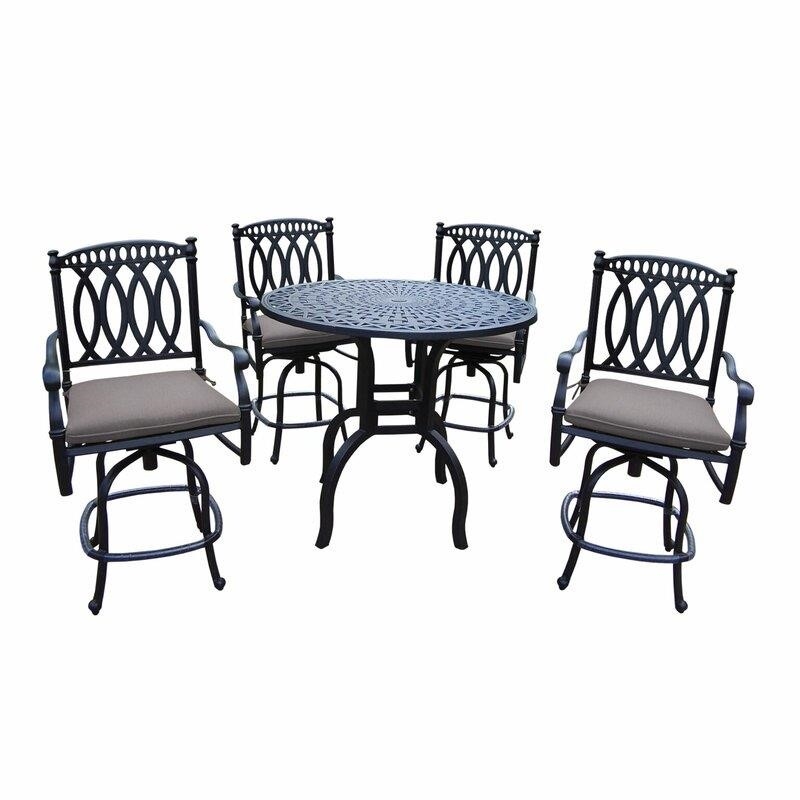 Morocco Round 4 - Person Aluminum Bar Height Dining Set with Cushions