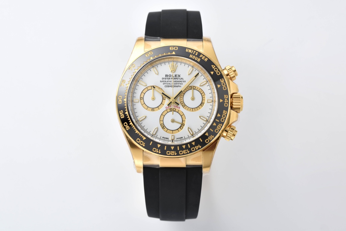 Clean Factory Rolex Daytona 126518LN Replica – White Dial Gold Oysterflex (4131)