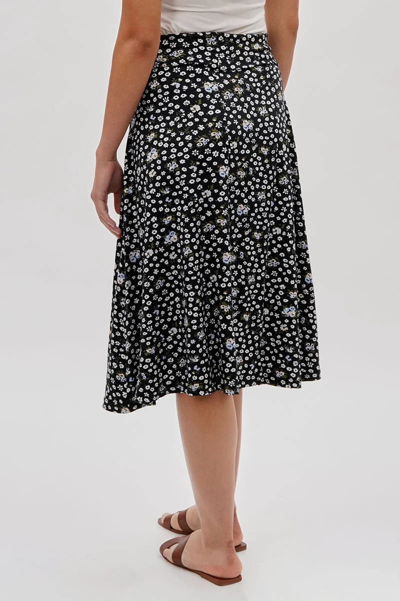 Floral A-Line Skirt - Black