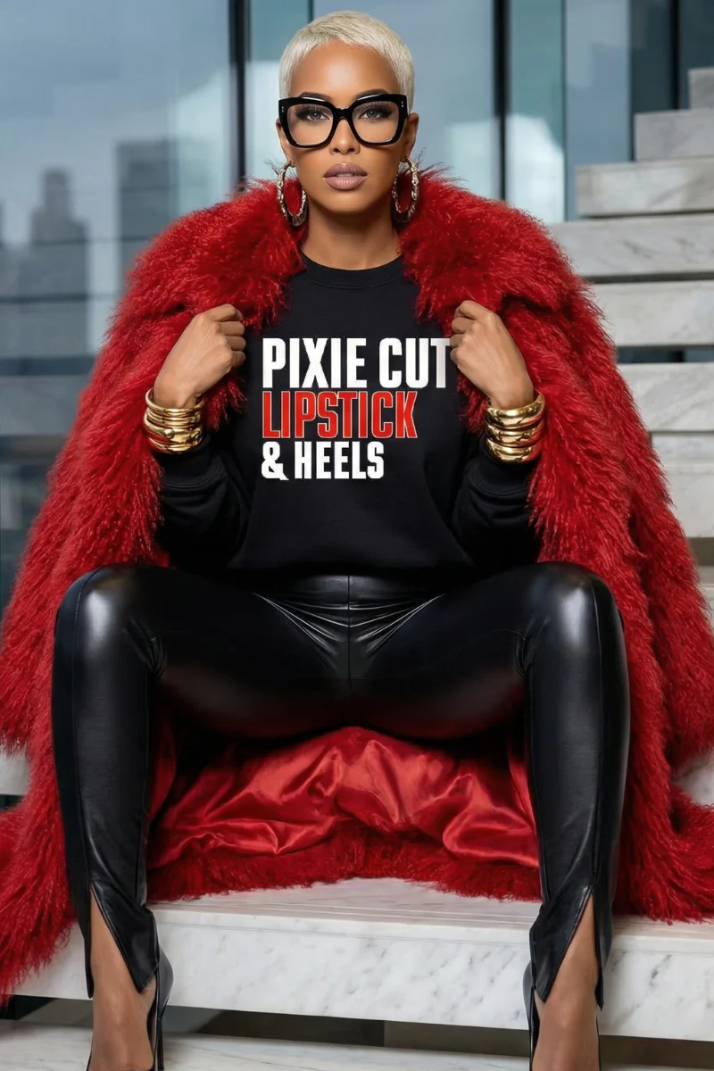 Pixie Cut, Lipsitck, & Heels Sweatshirt (blk)