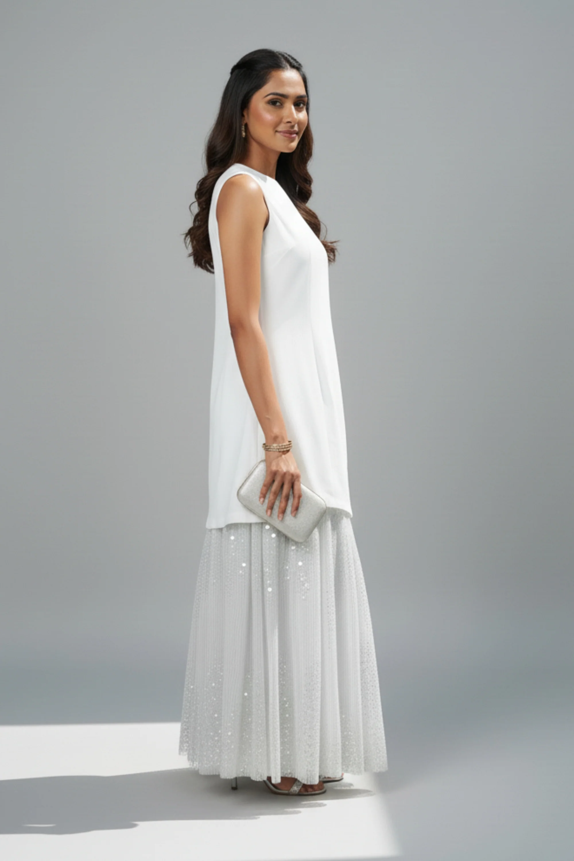 White Lace & Sequin Midi Dress