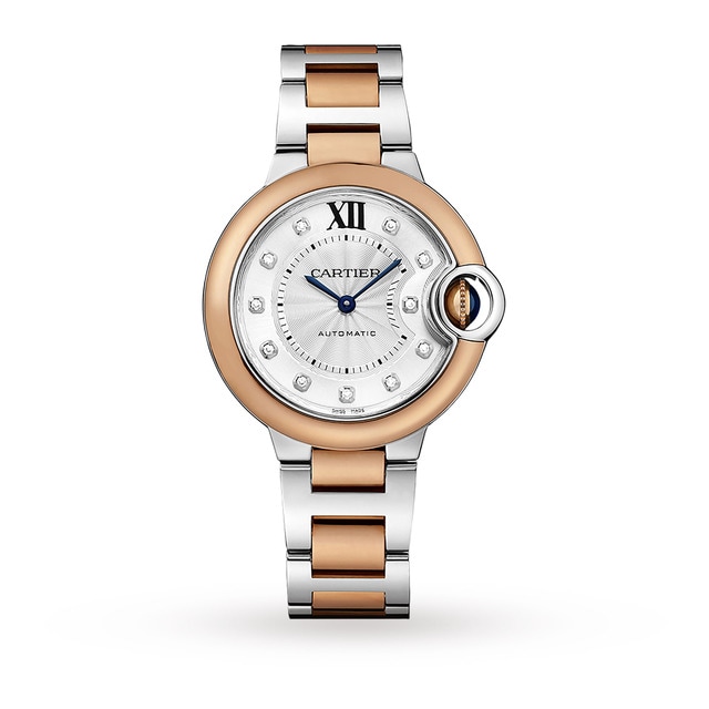 Cartier Ballon Bleu De Cartier Watch 33mm, Automatic Movement, Pink Gold, Steel, Diamonds-P17310877