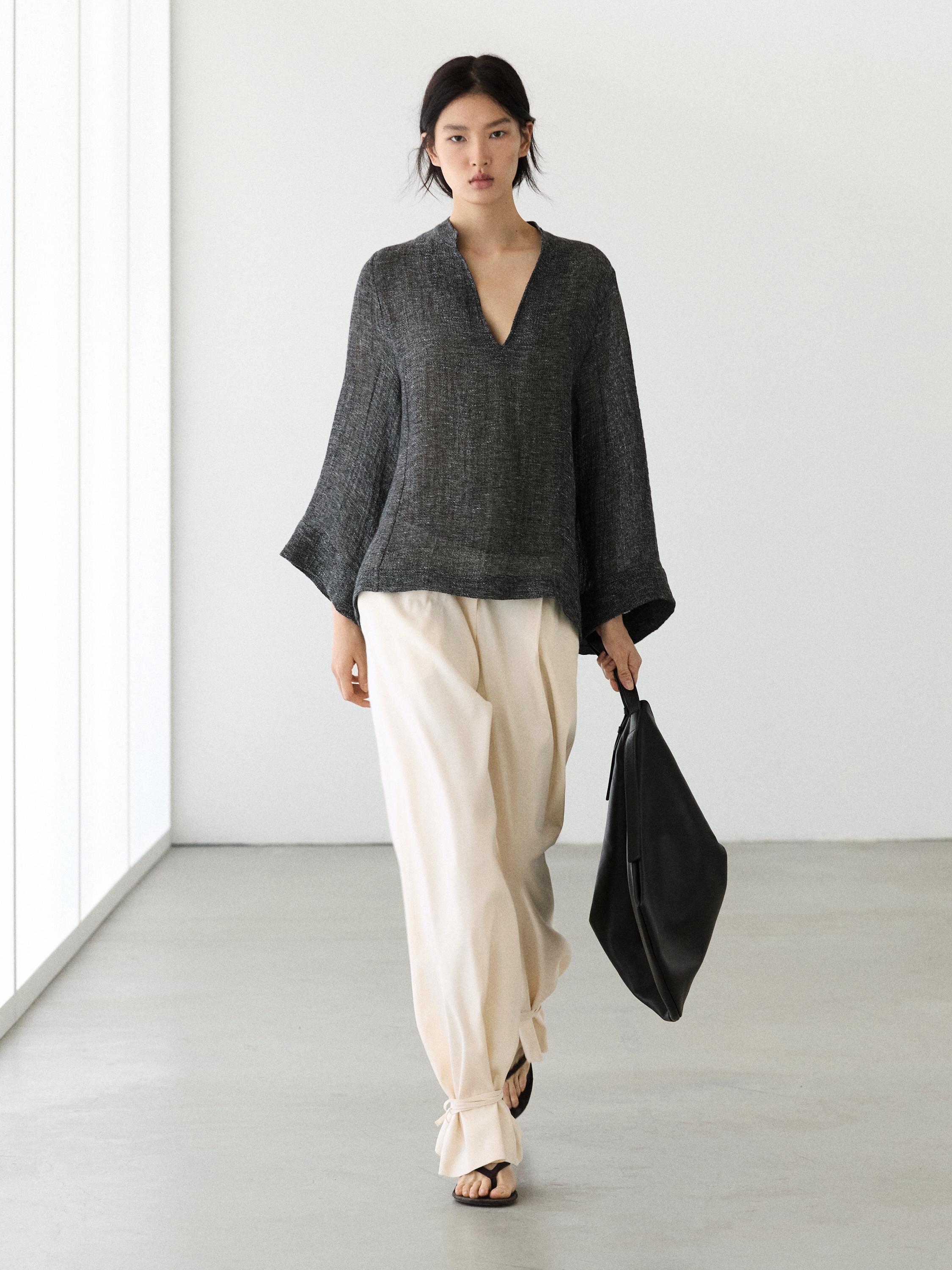 Blusa total look melange lino
