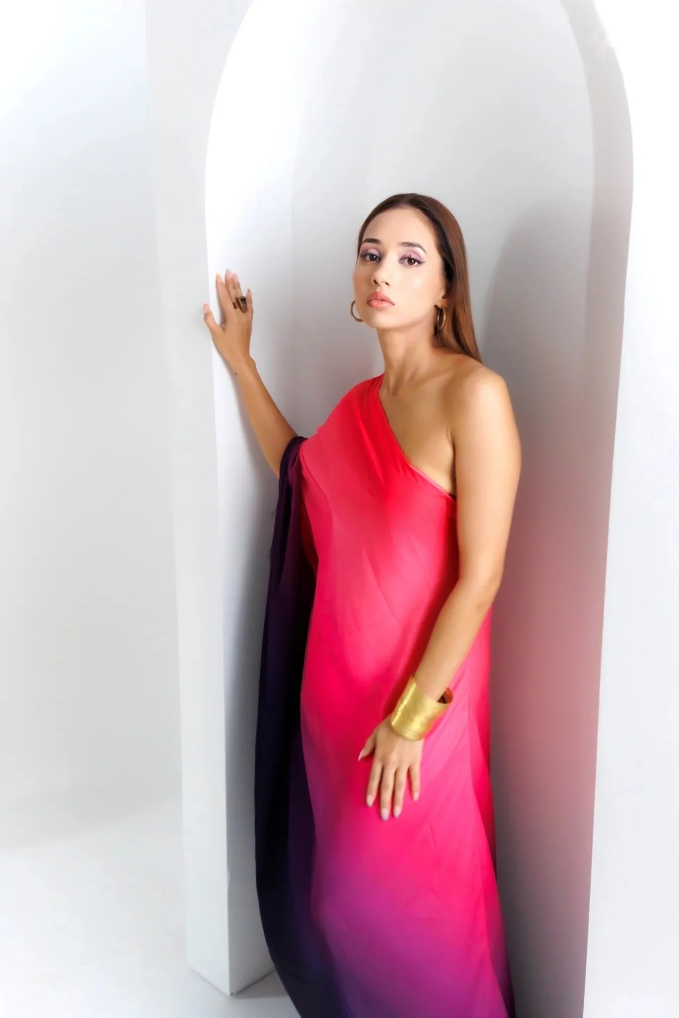 Ombre Fuchsia Off Shoulder Kaftan Dress