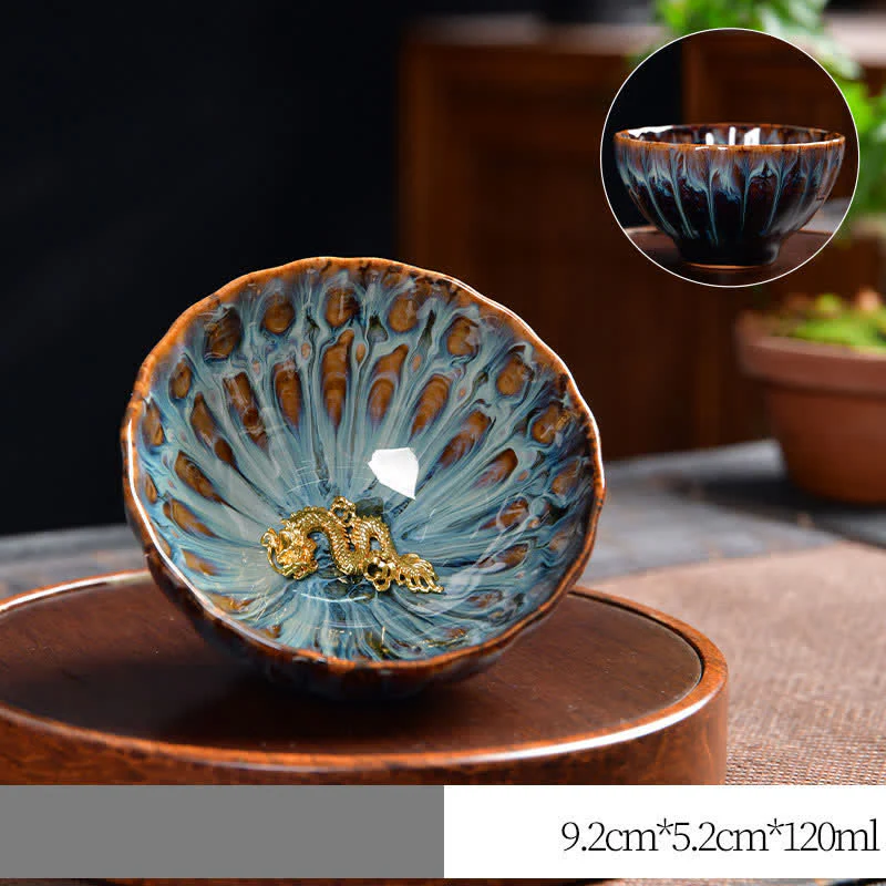 Lotus Peacock Dragon Phoenix Koi Fish Ceramic Teacup Inlaid Tea Cups 120ml
