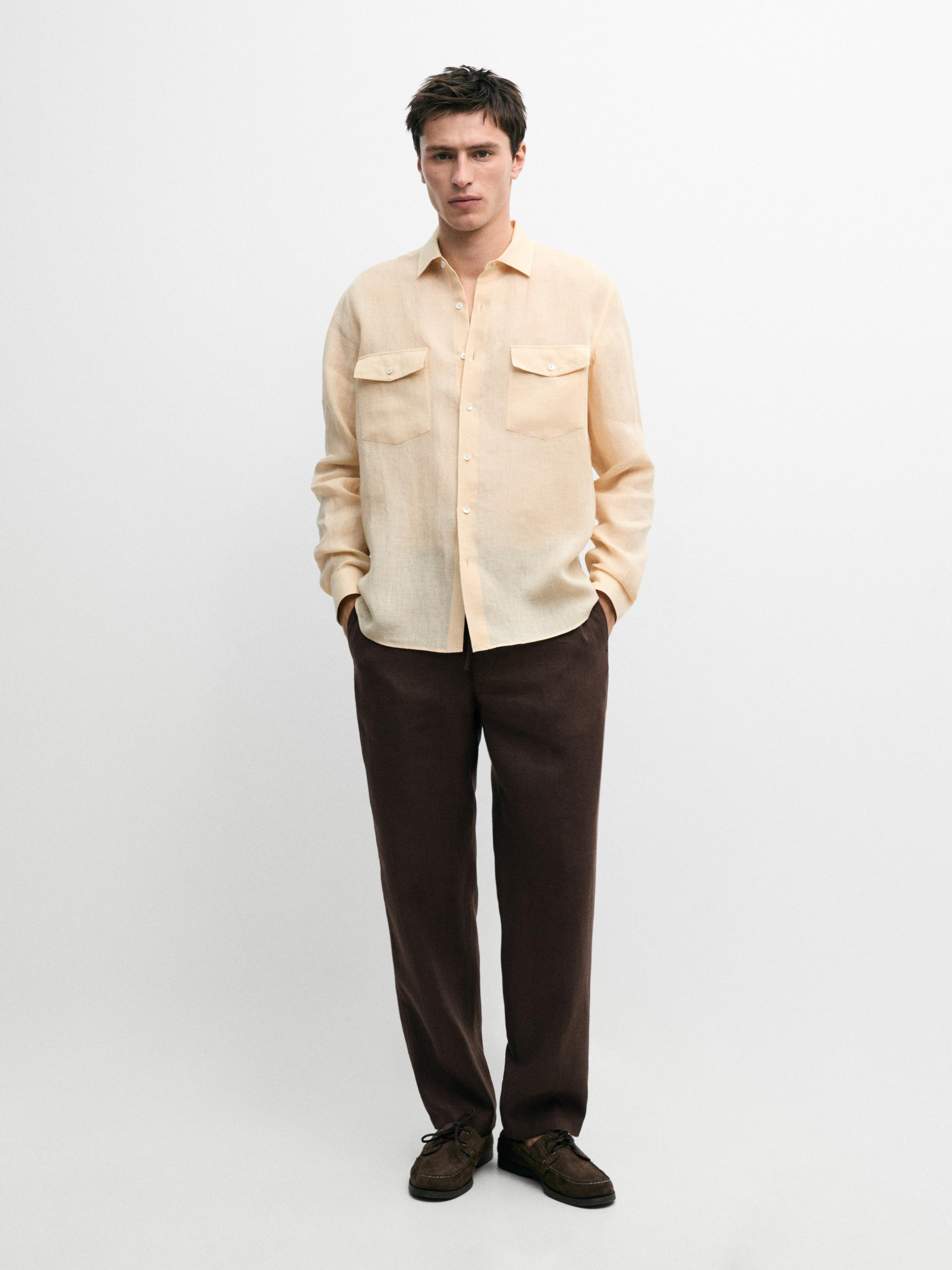 Camisa detalle bolsillos 100% lino