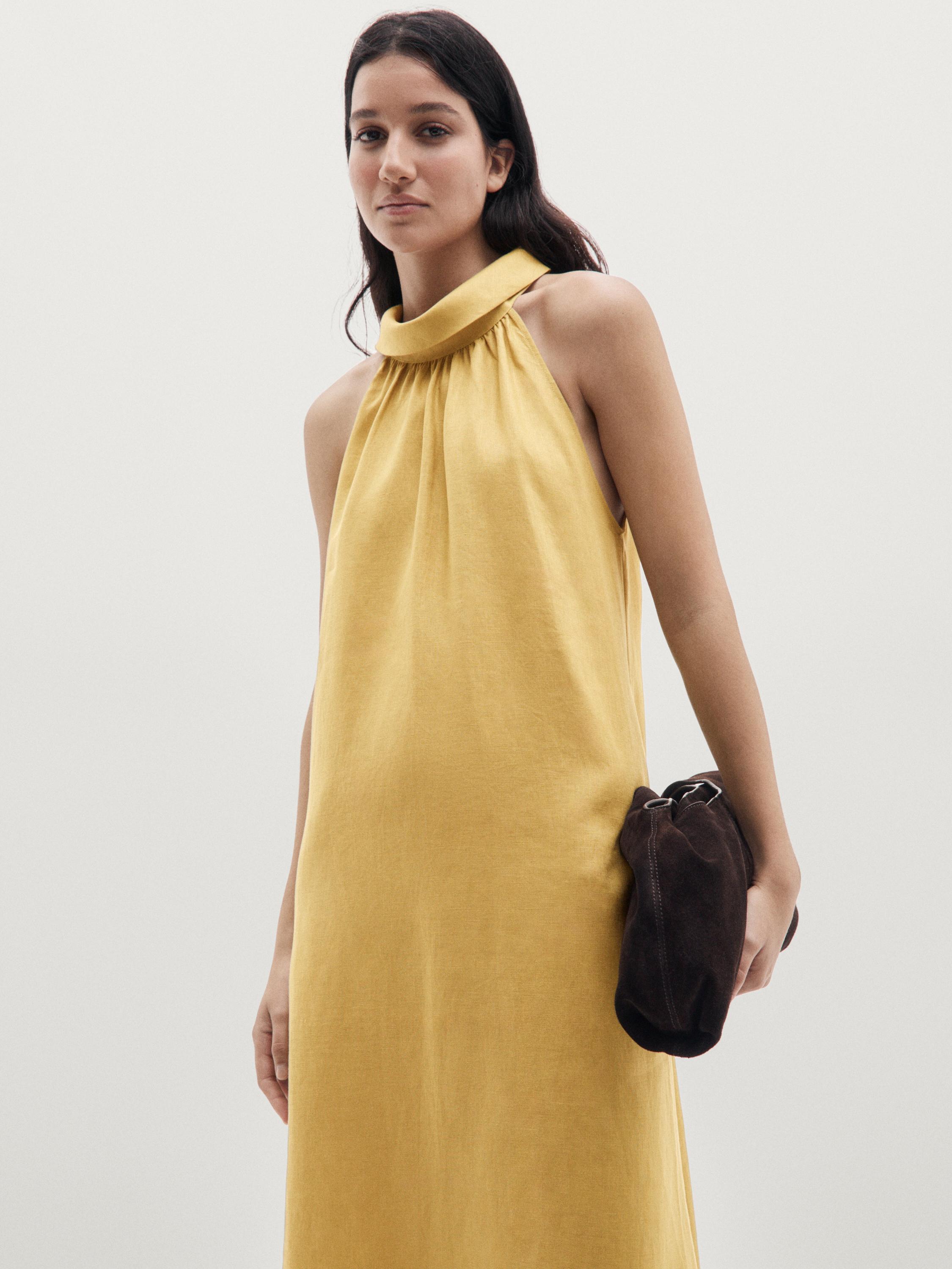 Vestido largo cuello halter 100% lino