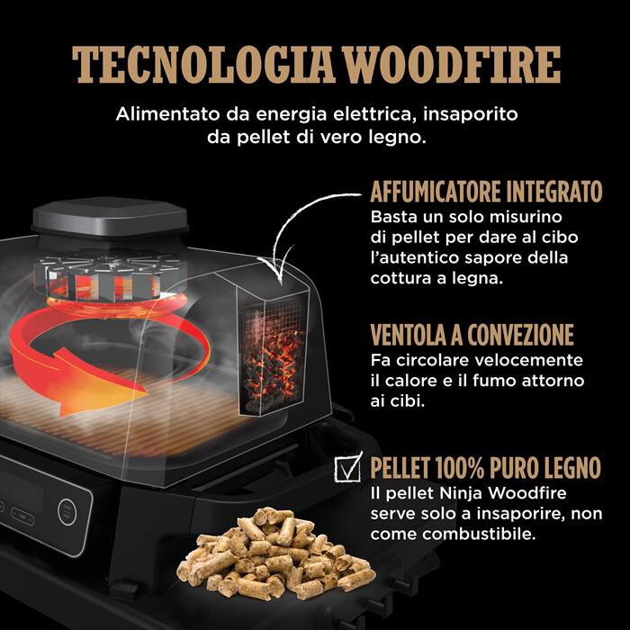 NINJA - BBQ elettrico Woodfire+affumicatore OG701EU-nero