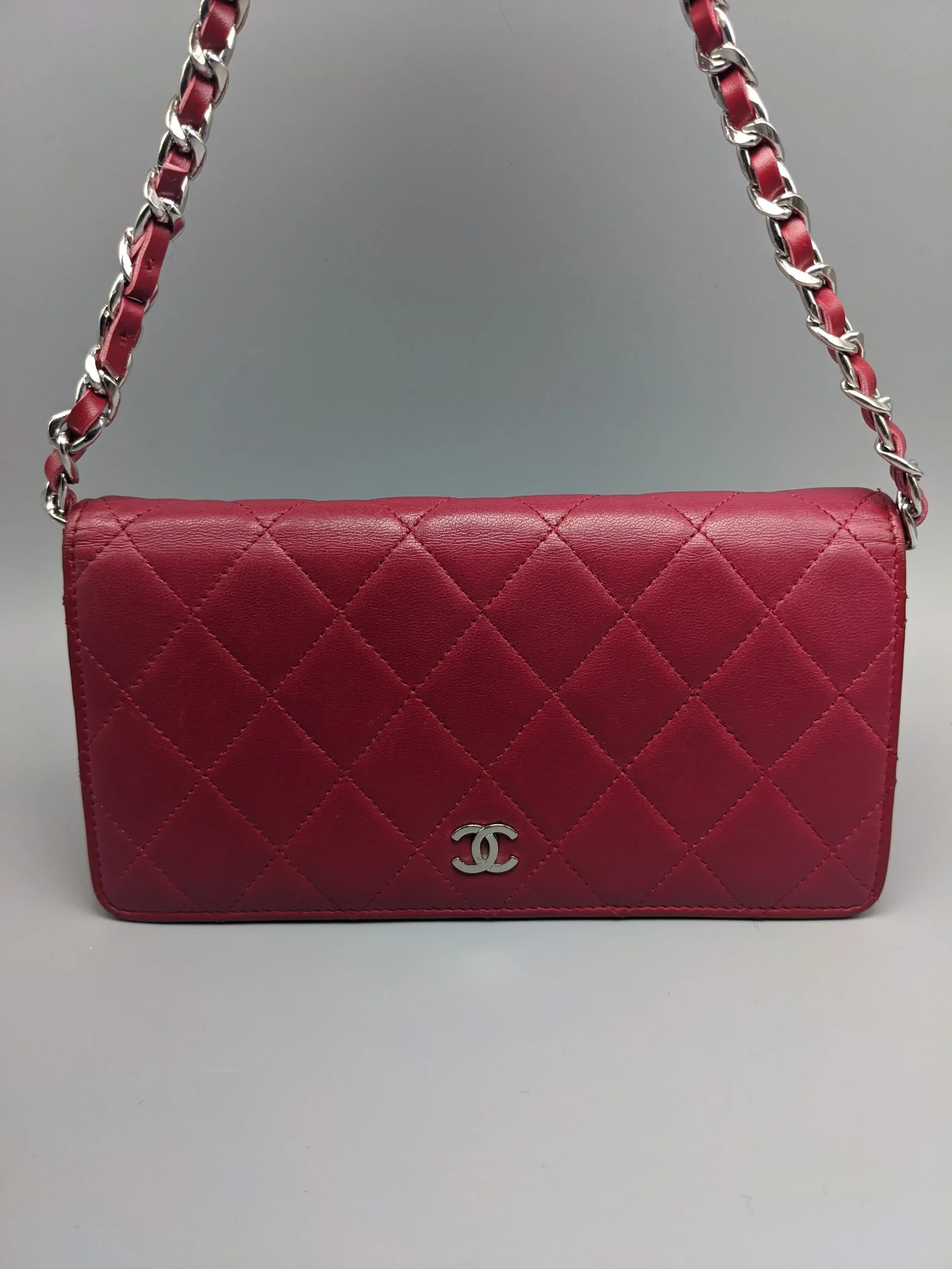 Chanel Red Rose Lambskin Leather Long Full Flap Bag Wallet