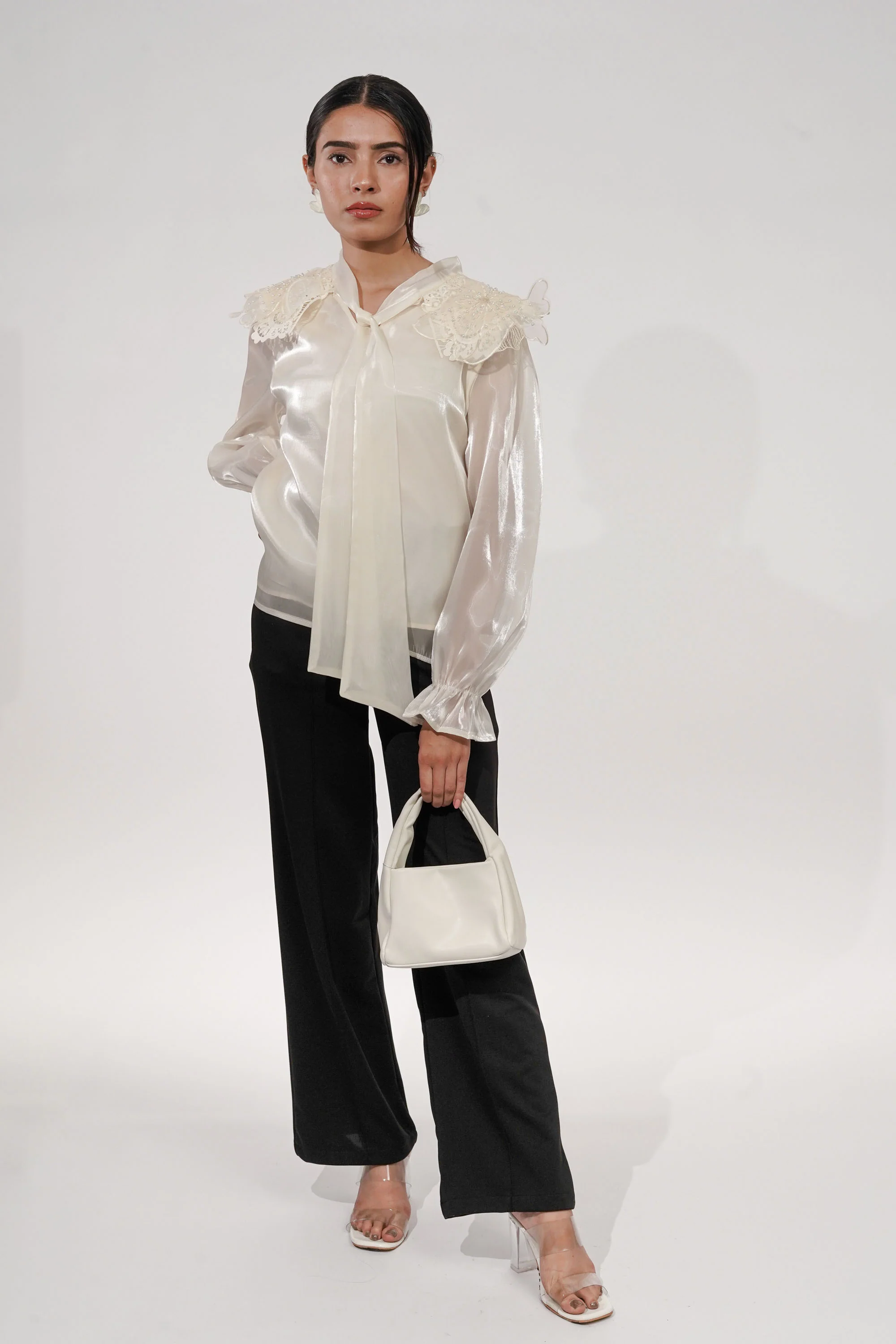 Pearl Flower Embroidered Tissue Top