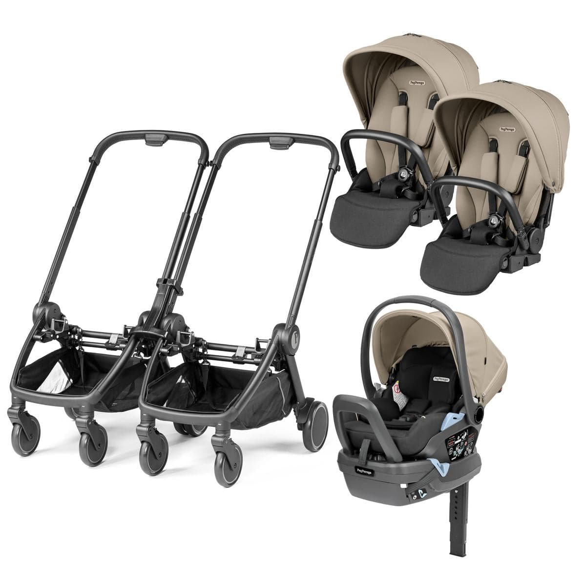 PEG City Loop Double Stroller + Primo Viaggio Lounge Travel System Bundle - Black / Vanilla Blend / Vanilla Blend