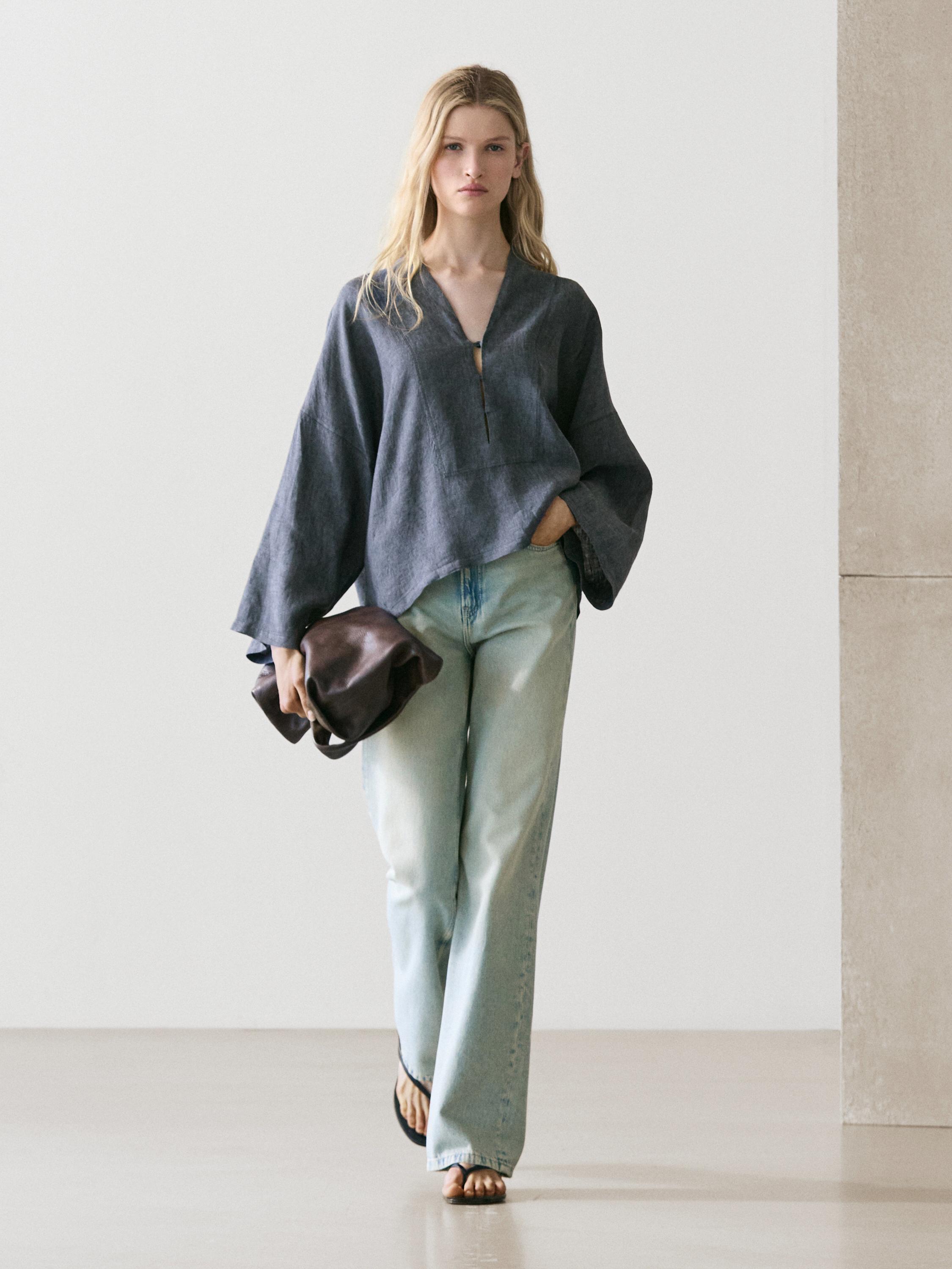 Kimono escote pico 100% lino