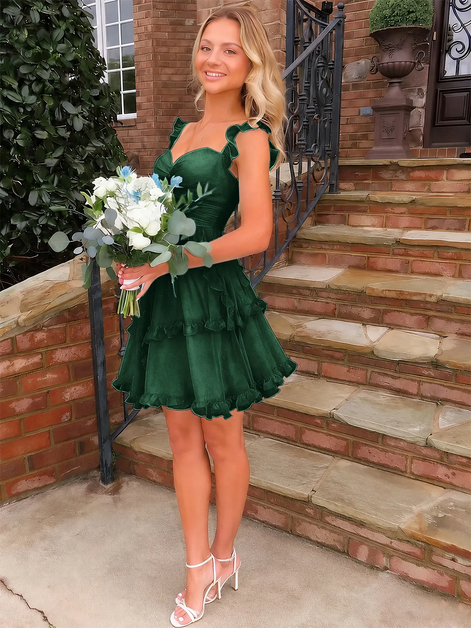 Sweetheart Ruffle Strap Tiered Chiffon Mini Homecoming Dress