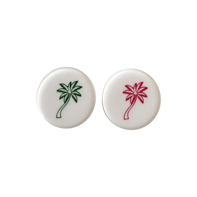 Backgammon Men - Palm Tree White with Pink & Green Accent