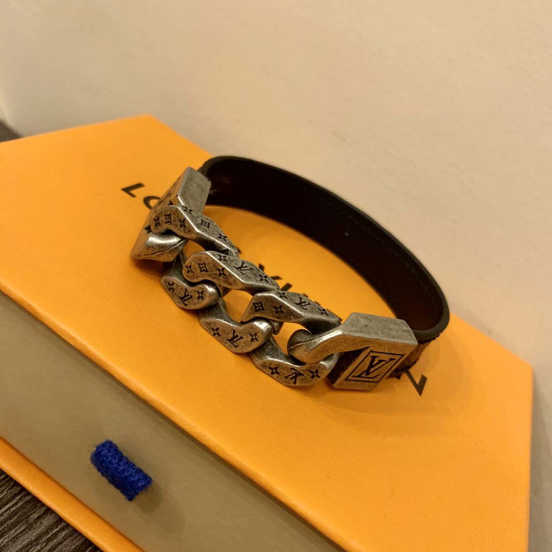 Black Leather Chain Bracelet VVSL-9110061