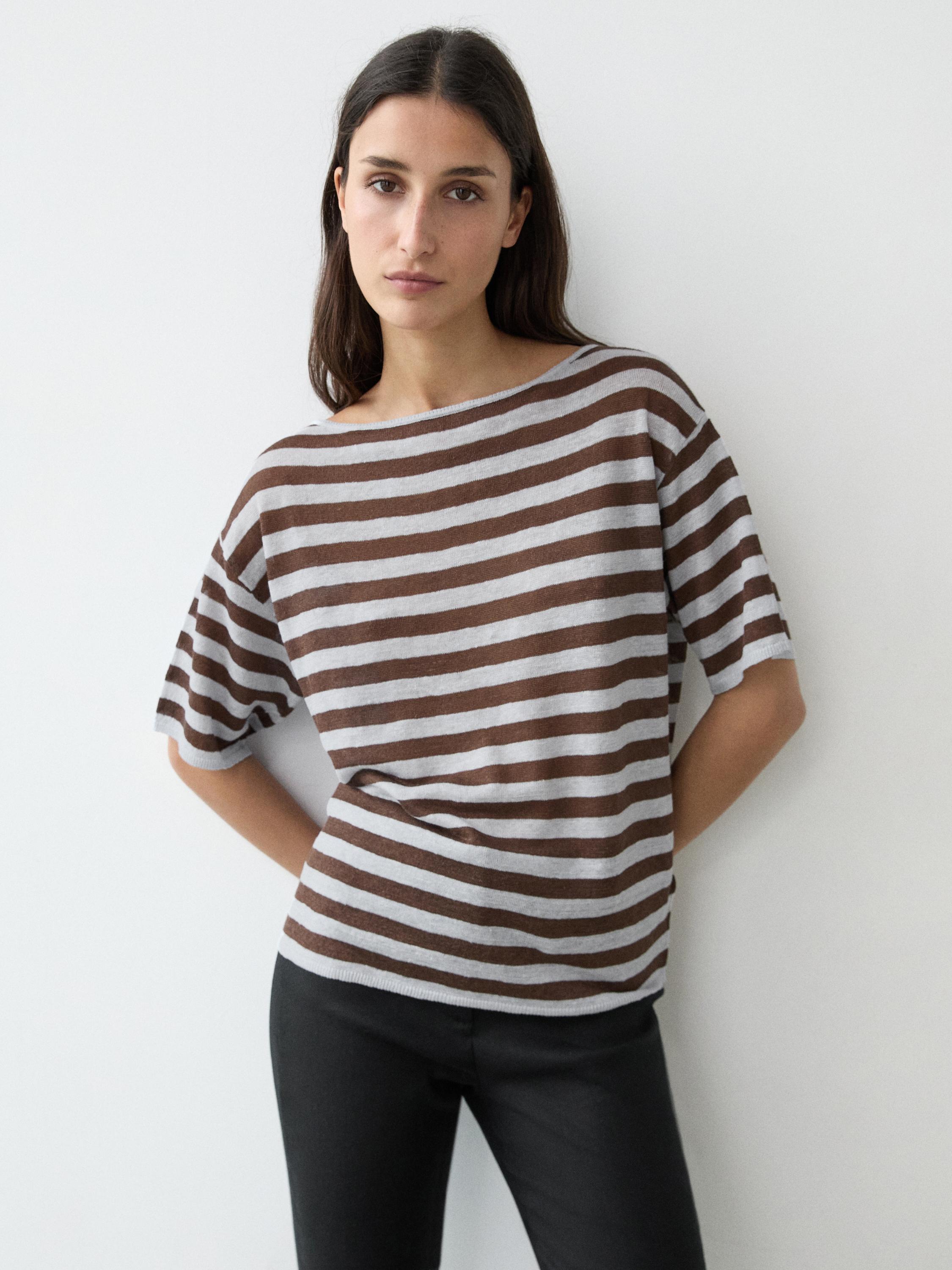 Camiseta cuello barco rayas lino