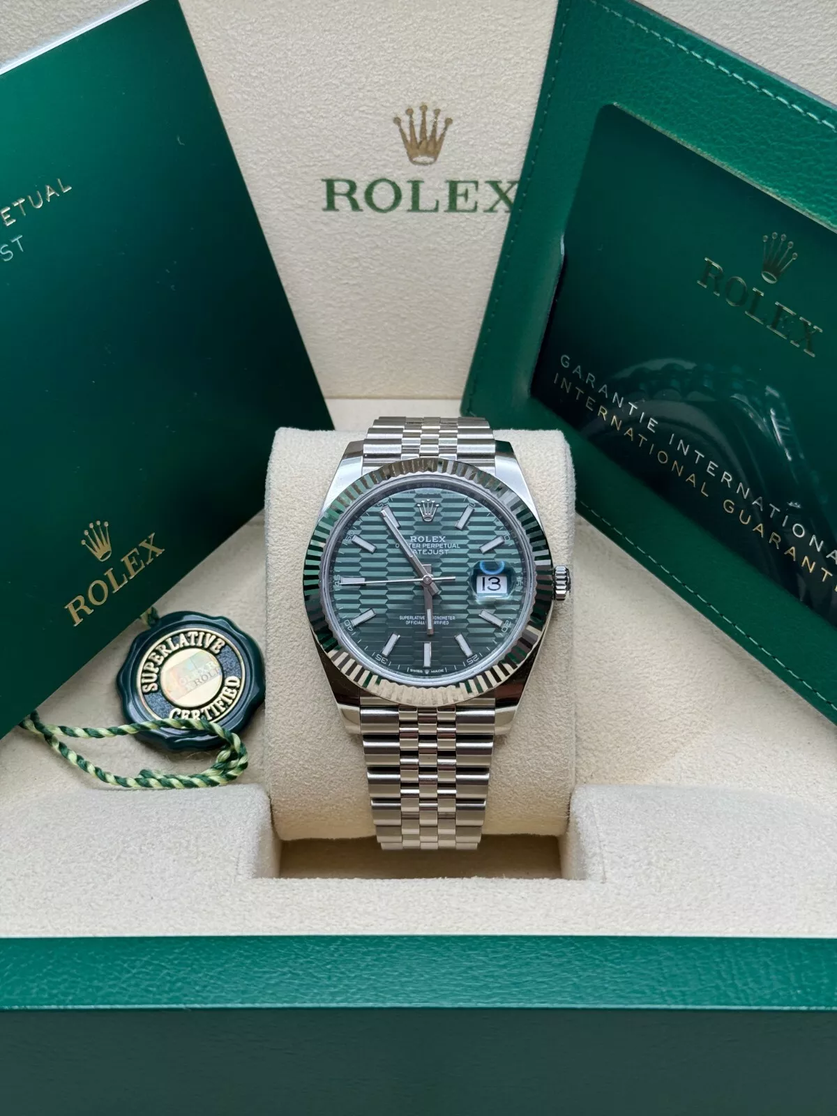 【Super Clone】RLX  Datejust 41mm 126334-0030 Green Fluted Motif Dial Jubilee Bracelet
