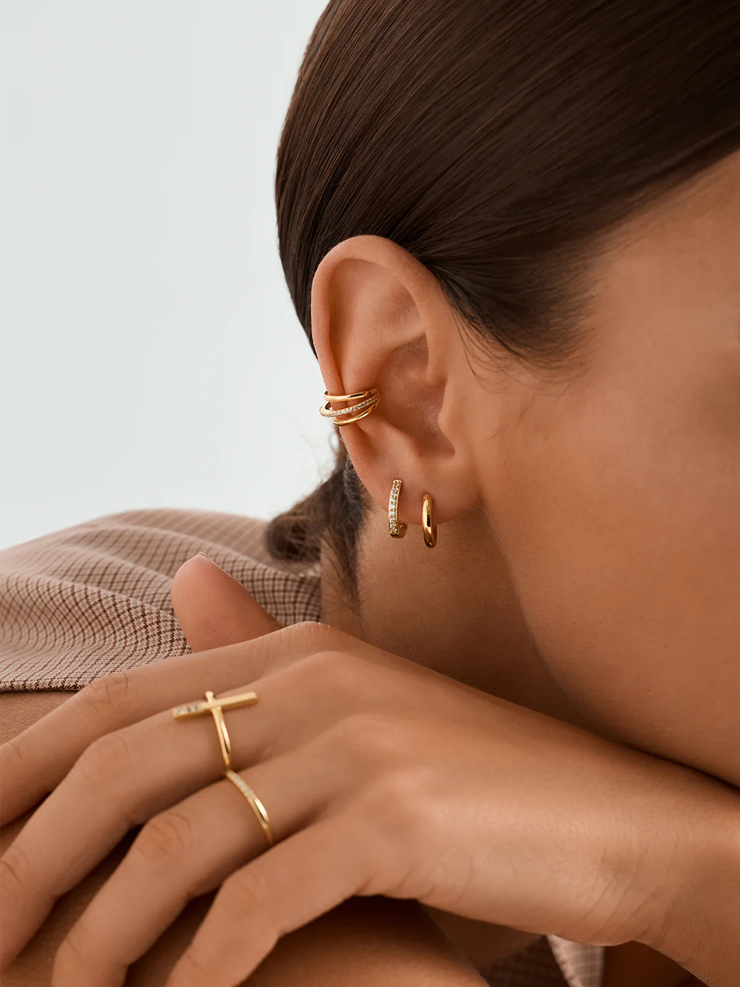 Silver Pave Sapphire Layered Ear Cuff