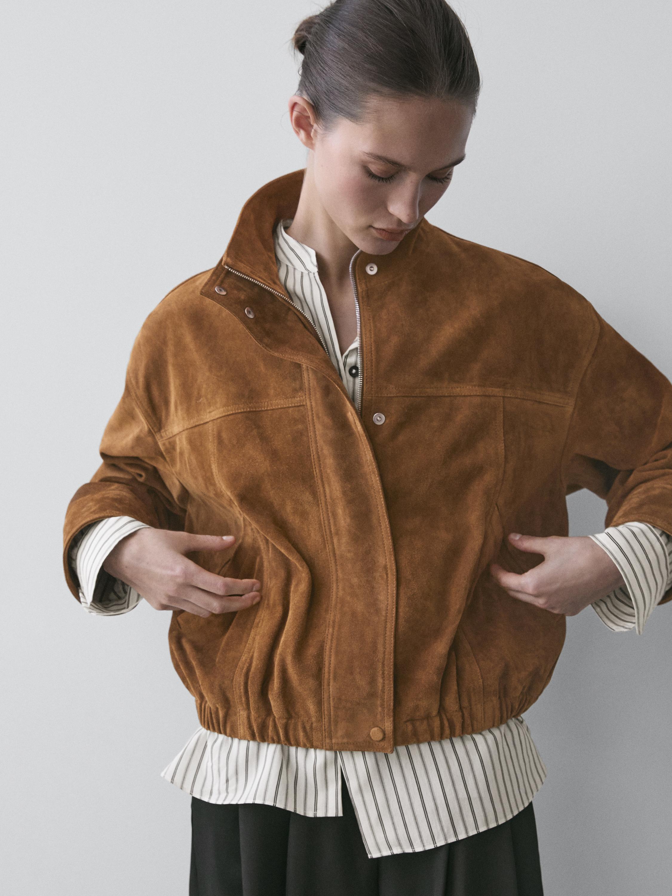 Chaqueta corta bómber piel ante