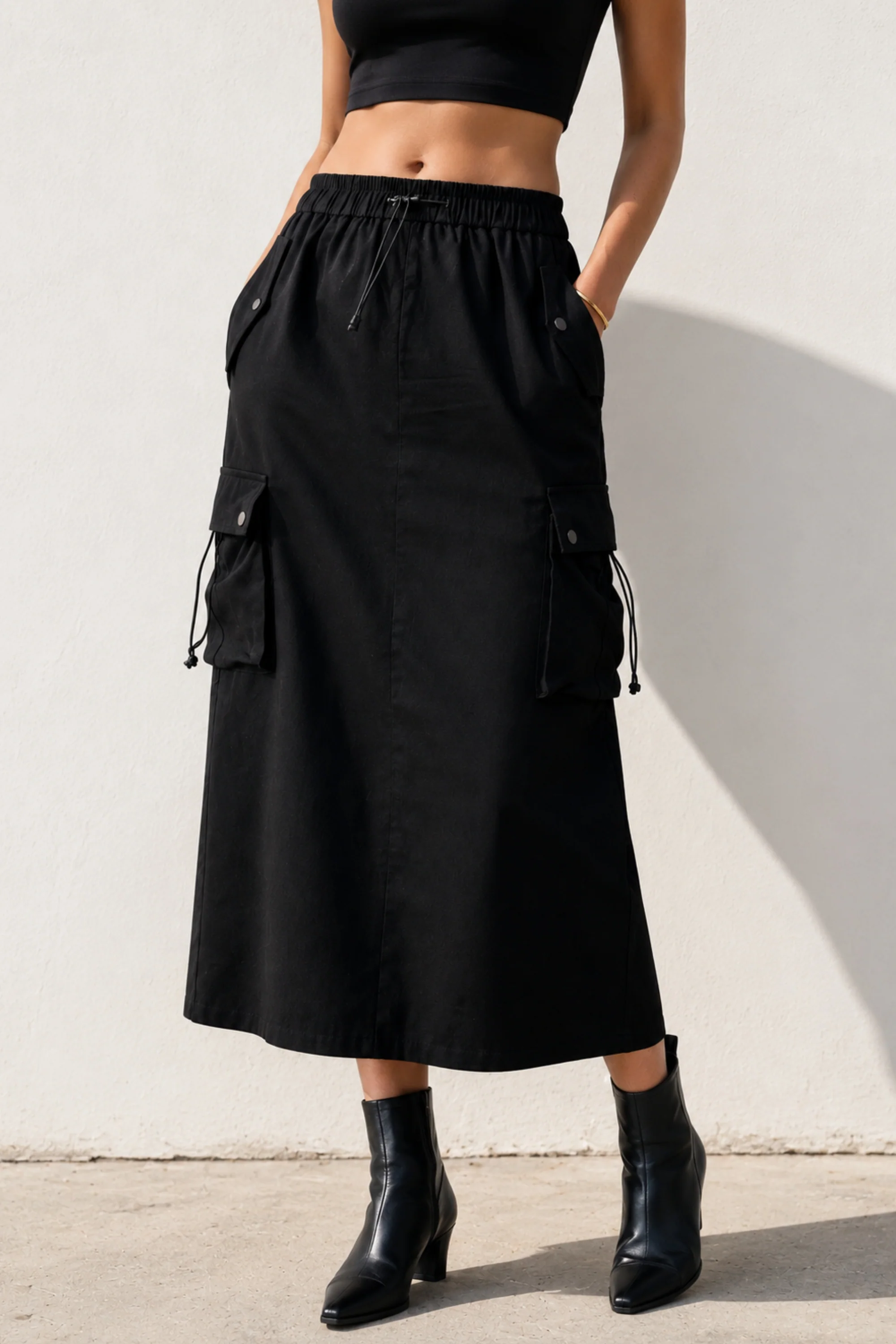 Black Street Style Cargo Skirt