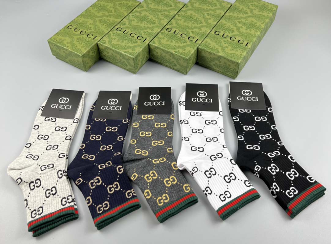 Set of 5 Pairs of Cotton Anti-bacterial Crew Socks WZ-924000150
