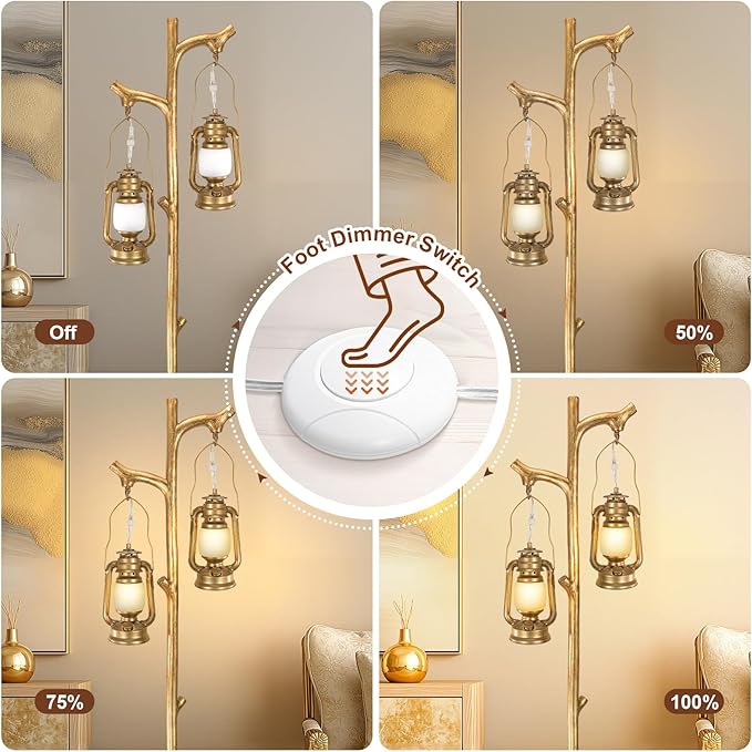 LUMIGROVE 68” Tall Floor Lamp with Lanterns, Gold Standing Lamp Tree Trunk Finish