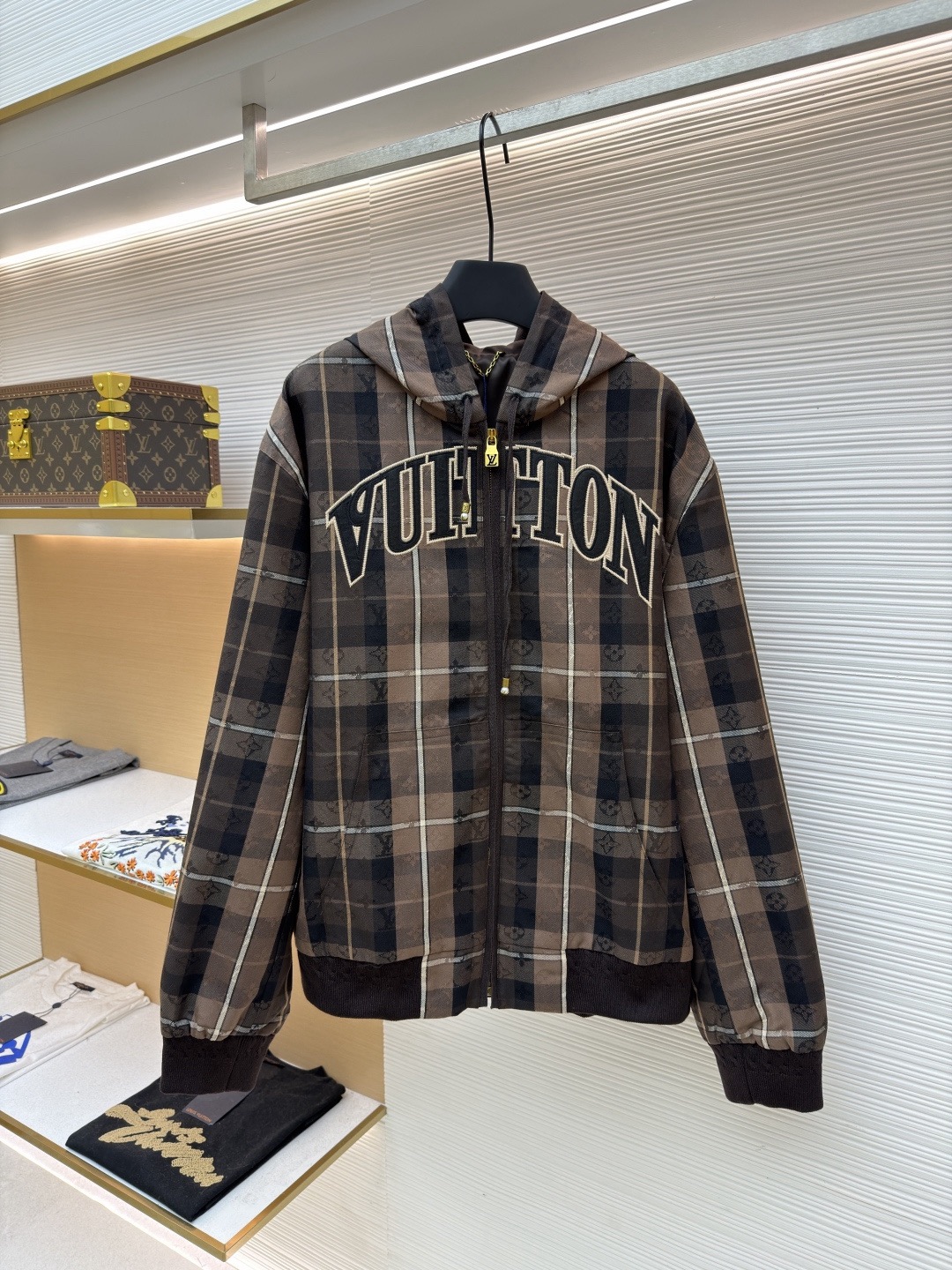 LV Checkered hooded college-style jacket 2025