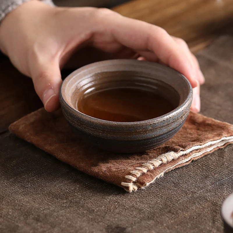 Simple Brown Striped Texture Ceramic Teacup Kung Fu Tea Cup Bowl