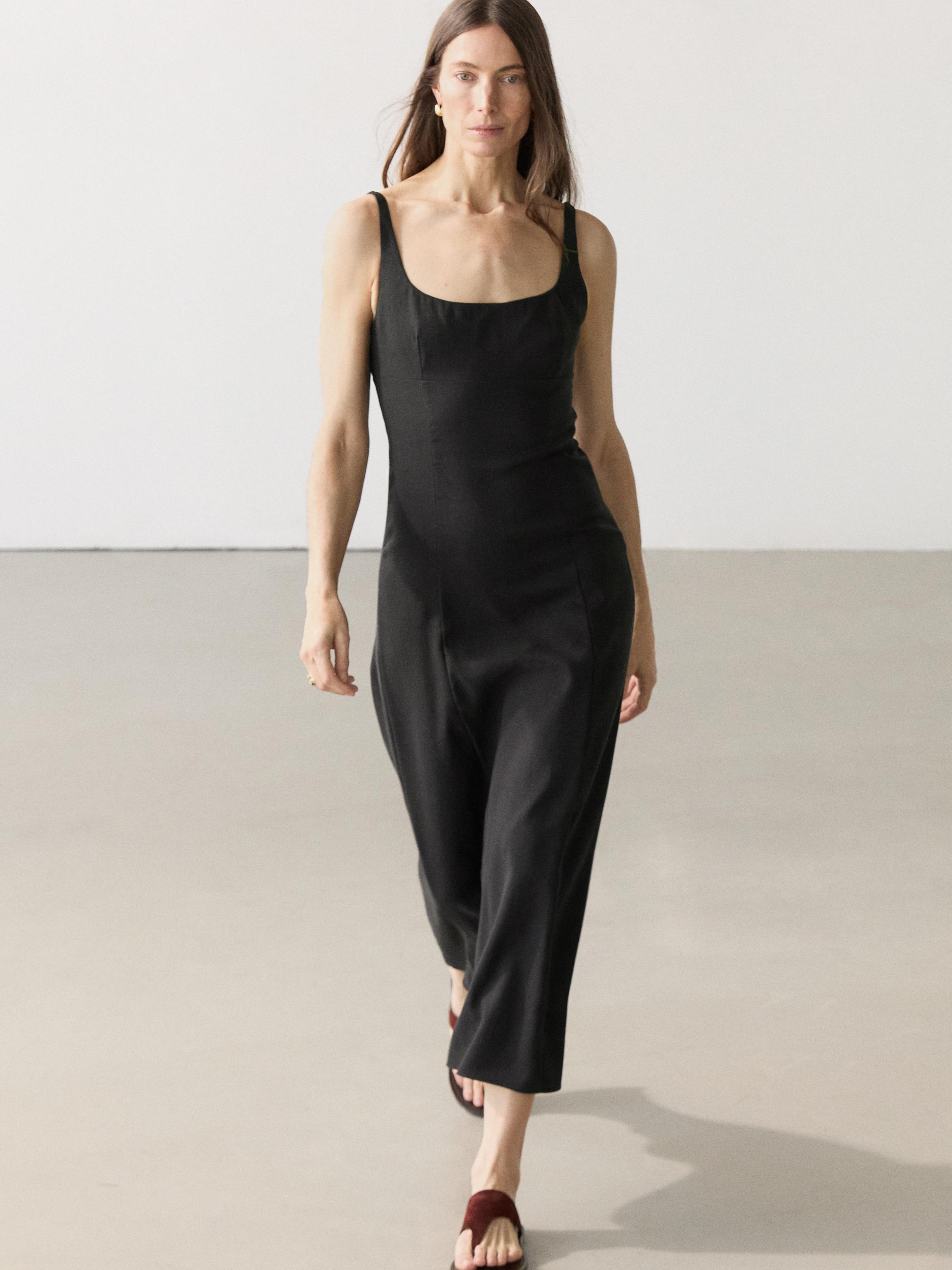 Vestido midi tirantes con lino