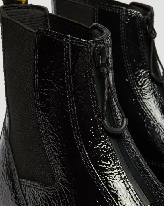 DMXL Distressed Patent Leather Chelsea Boots