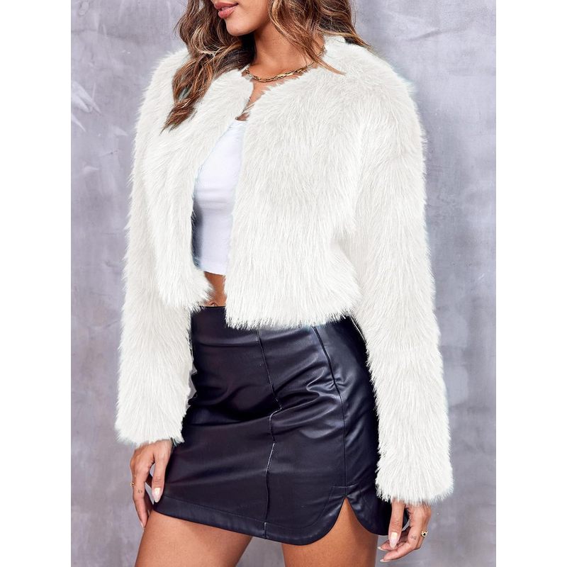 Women's Fashion Cropped Faux Fur Jacket Long Sleeve