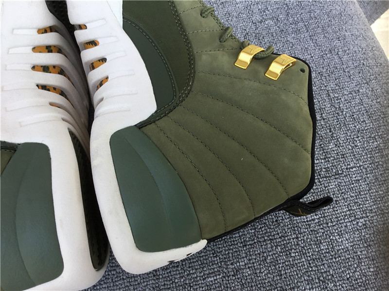 Air Jordan 12 Olive Green Gold Buckle Suede