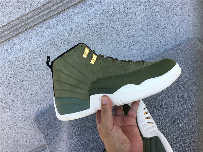 Air Jordan 12 Olive Green Gold Buckle Suede