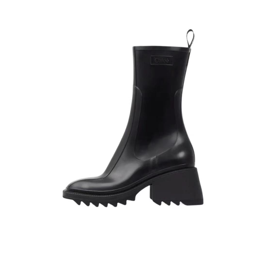 chloe rubber pull-on thick heel boots for women