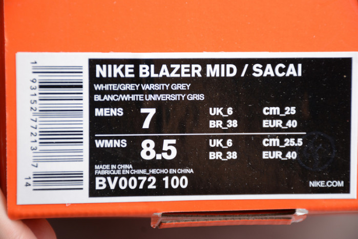 Sacai x Blazer Mid White Grey BV0072-100