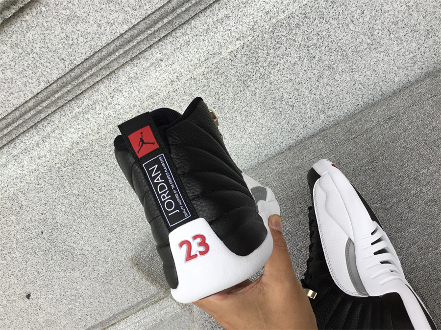 Air Jordan 12 playoffs black and white silver buckle