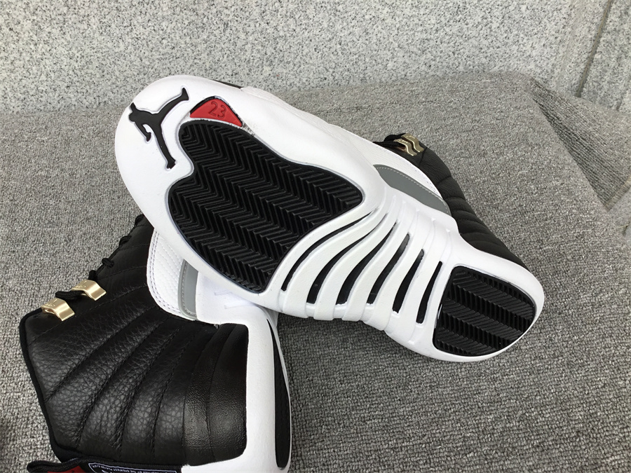 Air Jordan 12 playoffs black and white silver buckle