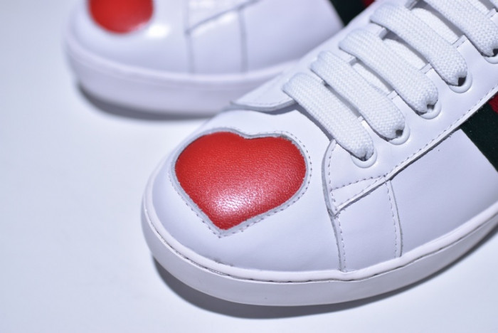 Gucci Ace Embroidered Low-Top Sneaker with RED HEART WOMENS