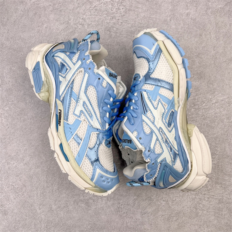 Balenciaga Runner Nylon Mesh Sneakers White Blue 677402W3RB29744