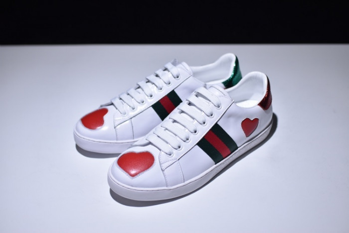 Gucci Ace Embroidered Low-Top Sneaker with RED HEART WOMENS