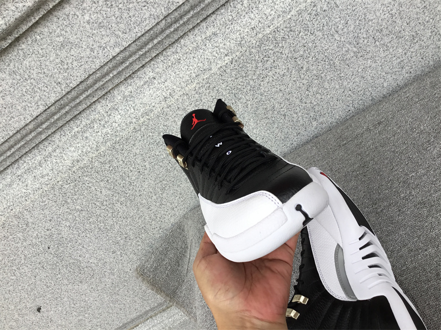 Air Jordan 12 playoffs black and white silver buckle