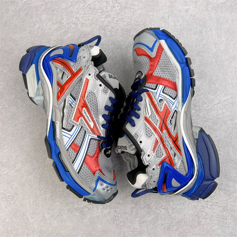 Balenciaga Runner Lace-Up Sneakers Gray Blue Red 677403W3RB61264