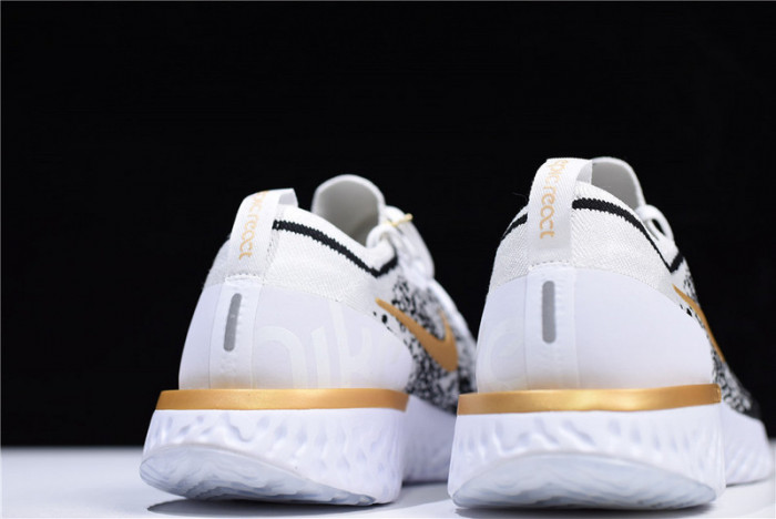 Mens Nike Epic React Flyknit White/Black-Gold AQ0067-071