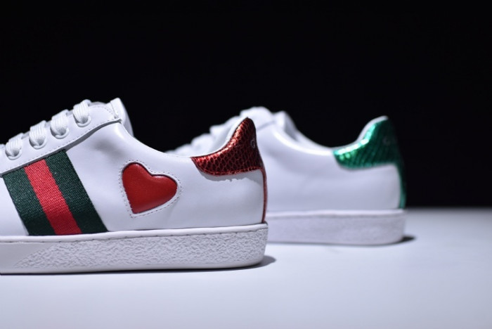 Gucci Ace Embroidered Low-Top Sneaker with RED HEART WOMENS