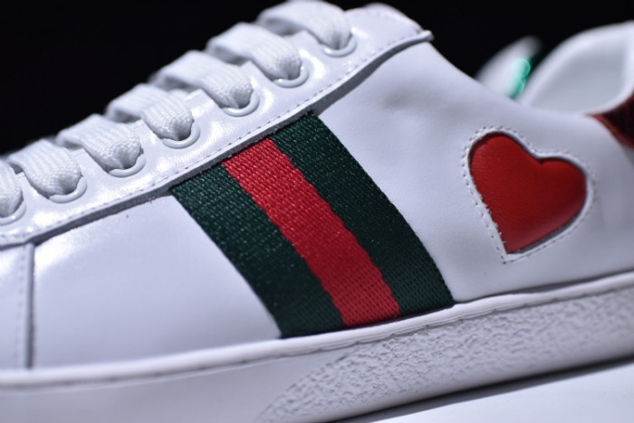 Gucci Ace Embroidered Low-Top Sneaker with RED HEART WOMENS
