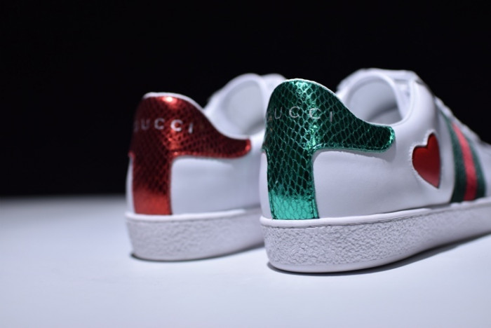 Gucci Ace Embroidered Low-Top Sneaker with RED HEART WOMENS