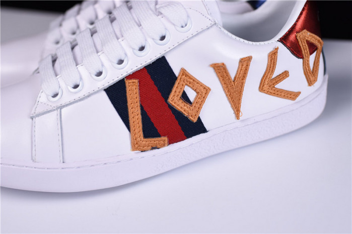 GUCCI ACE EMBROIDERED LOW-TOP SNEAKER WITH LOVED womens 497090 DOPE0 9095