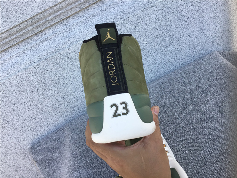 Air Jordan 12 Olive Green Gold Buckle Suede